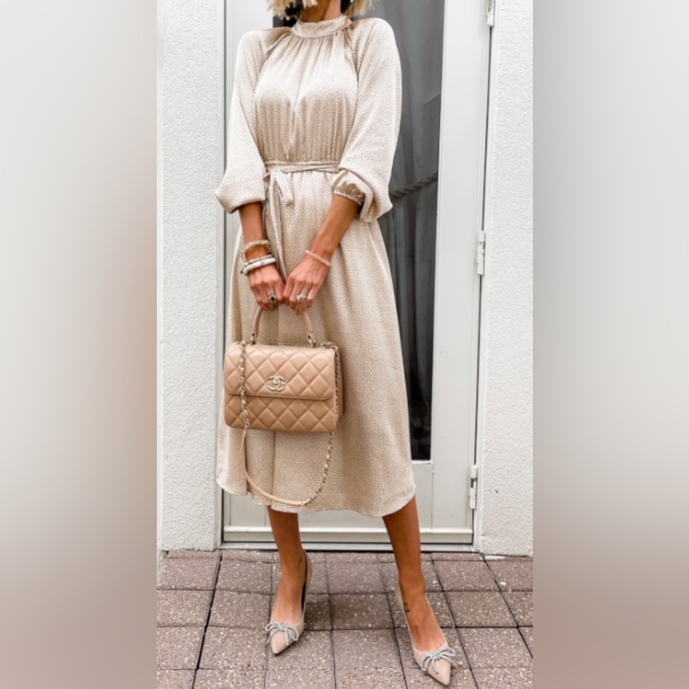Dotted Mock Neck Midi Dress